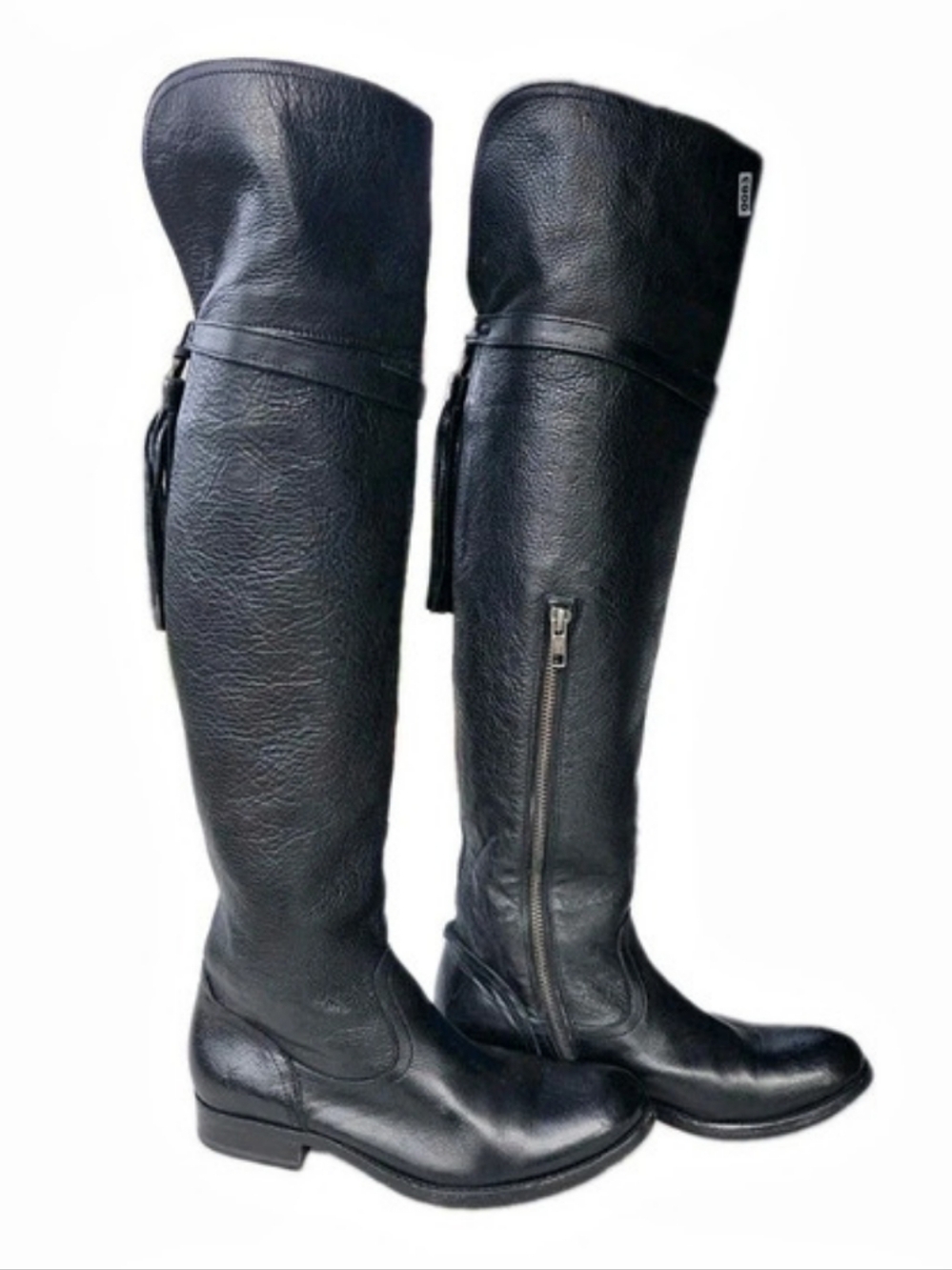 FRYE Molly Tassel Over-the-Knee Riding Boots | Black Leather | Women's 7 M